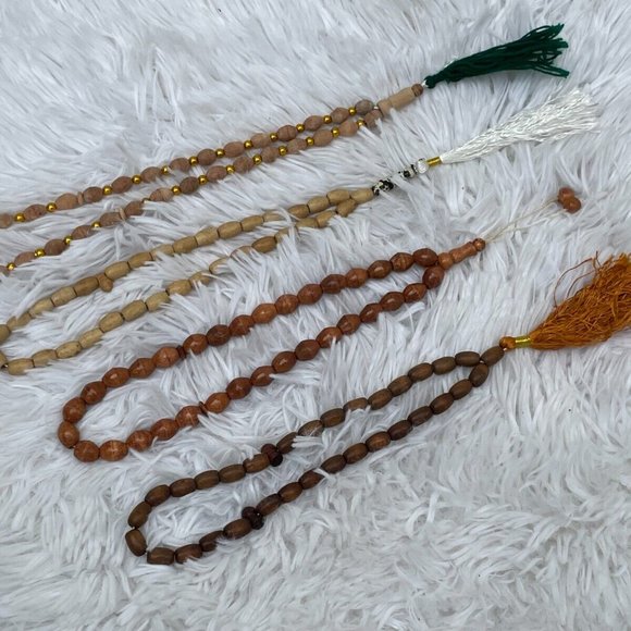 Tasbeeh Lot of 4 Prayer Beads Brown Tan Real Wood Beads Handmade Tasbeh Set of 4 - Picture 2 of 10